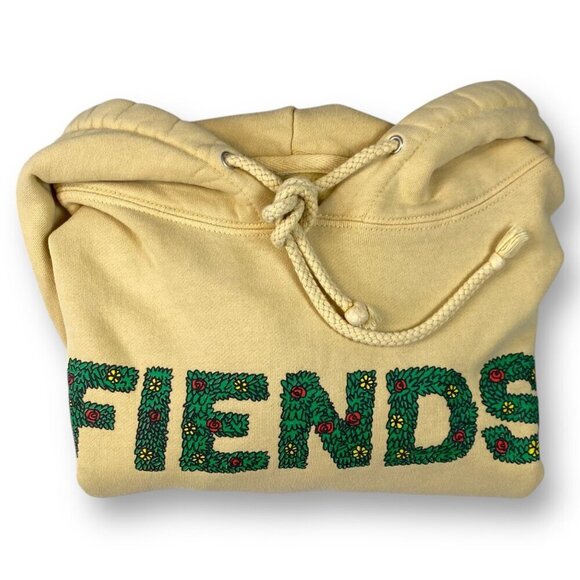 Super Mookin Fiends Flower Bed Pullover Hoodie Mens Sz M Yellow Hooded Sweatshir - Picture 2 of 13